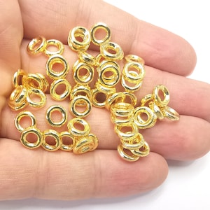 10 Gold Spacer Gold Plated Metal Beads  (8 mm)  G14067