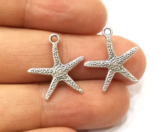 10 Starfish Charms Antique Silver Plated Charms (20x18mm)  G18151