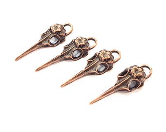 Copper Bird Skull Charm Antique Copper Plated Pendant (38x12mm)  G15622