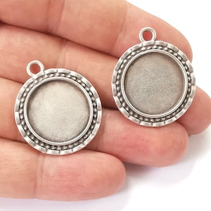 Round frame pendant base blank settings bezel Antique silver plated pendant (32x27mm) (20mm Blank Size) G25432