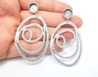 Circled Earring Base, Dangle Resin Earring Blank, Ear Settings Bezel, Cabochon Mountings, Antique Silver Plated Brass (10mm blanks) G35616