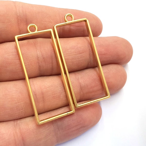 2 Charms Lunette Rectangle Charms Plaqués Or (48x20mm) G19731