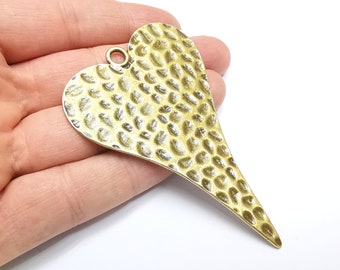 Heart Hammered Pendant, Antique Bronze Plated Pendant (86x57mm) G33030