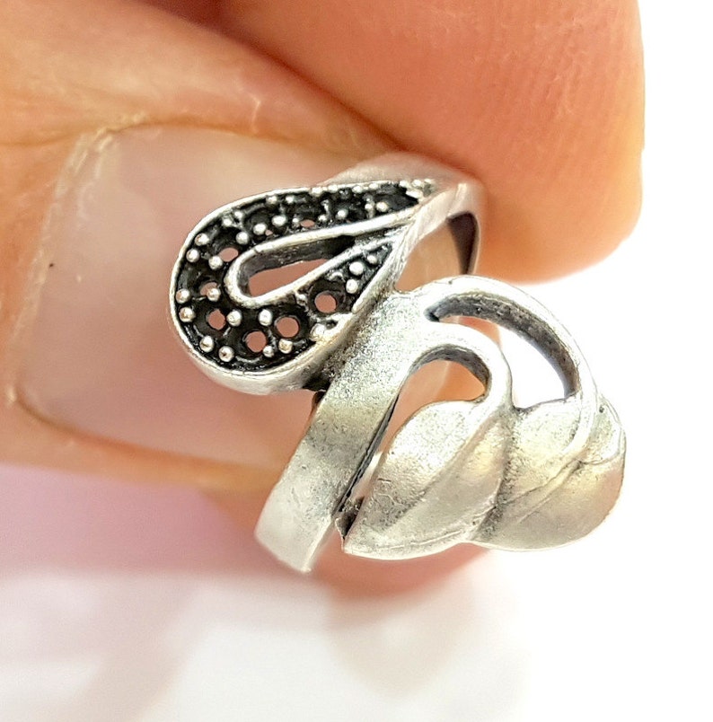 Oxidized Silver Plated Brass G6775 Silver Ring Blank Ring Settings Ring Bezel Base Cabochon Mountings Adjustable for 2mm stone tiny blanks