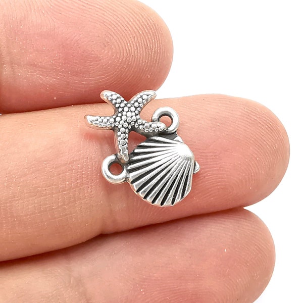 Starfish Scallop Sea Shell Connector Charms Antique Silver Plated (18x13mm) G28398