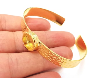 Bracelet Blank Resin Cuff Dry Flower inlay Blank Cuff Bezel Glass Cabochon Base Hammered Adjustable Shiny Gold Plated (12mm ) G22864