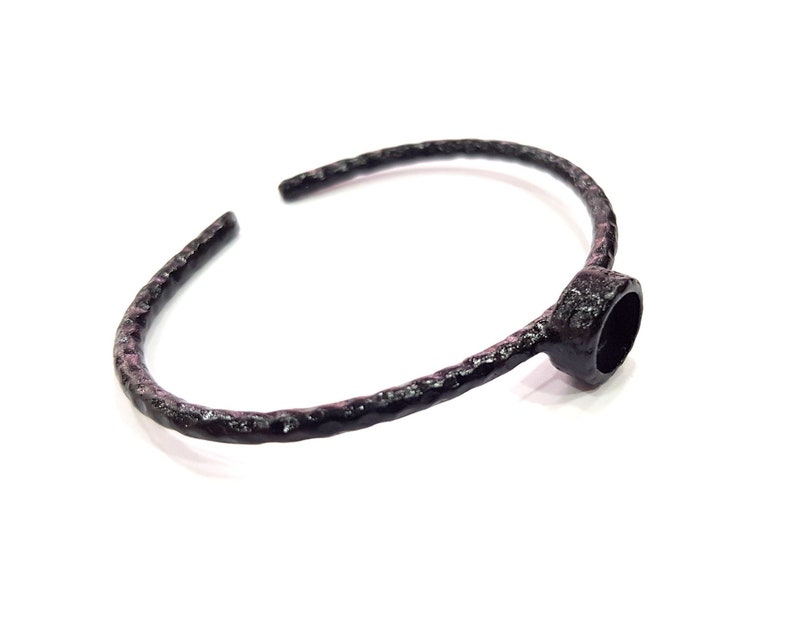 8mm G16350 Black Bracelet Blank Cuff Bezel Resin Bangle inlay Blank Glass Cabochon Base Bezel Hammered Adjustable Black Bracelet