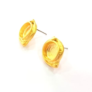Earring Blank Base Settings Gold Resin Blank Cabochon Bases inlay Blank Mountings Gold Plated Brass (10mm blank) 1 Set  G14459