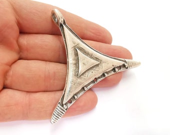 Triangle Pendant Connector Antique Silver Plated Pendant (76mm)  G20837