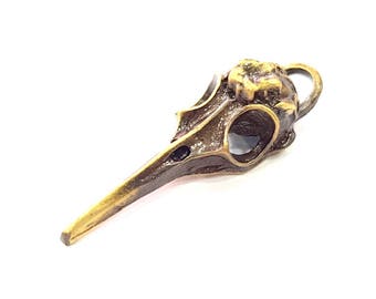 2 Bird Skull Charm Antique Bronze Plated Pendant (40x12mm) G9959