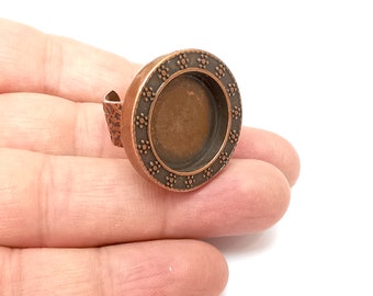 Copper Ring Setting, Cabochon Blank, Resin Bezel, Round Ring Mounting, Epoxy Frame Base, Adjustable Antique Copper Plated 20mm G35535