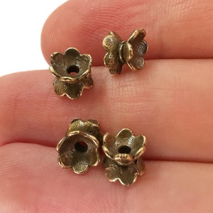 4 Flower Spacer Beads Antique Bronze Plated Brass Rondelle Beads 7x6 mm  G21500