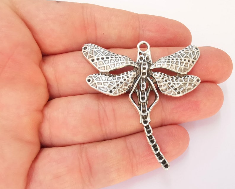 G22734 Silver Dragonfly Pendant Antique Silver Plated Pendant 54x49mm