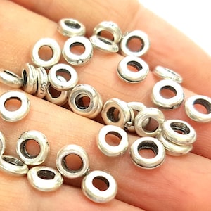 30 Silver Rondelle Beads 8mm Antique Silver Plated Beads G14066