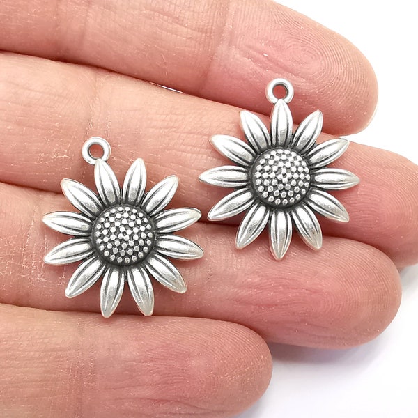 Flower Charms Antique Silver Plated Charms (27x23mm)  G27623