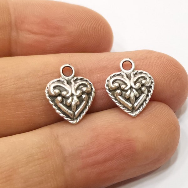 Heart Charms Antique Silver Plated Charms (14x11mm)  G19375