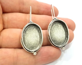 Orecchino Blank Base Settings Silver Resin Blank Cabochon Base intarsio Blank Mountings Antique Silver Plated Brass (25x18mm blank) 1 Set G16605