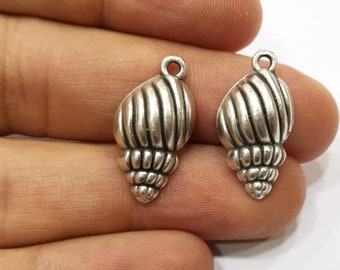 4 Conch Sea Shell Charms Antique Silver Plated Charms (24x13mm)  G18131