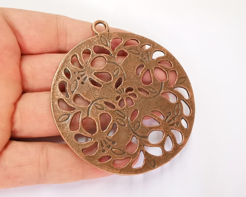 G22775 80x72mm Flowers Round Pendant Antique Copper Plated Pendant