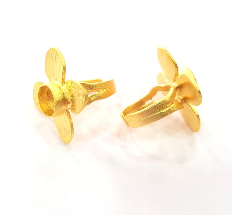 Gold Plated Brass G14720 Gold Ring Settings Blank inlay Ring Mosaic Ring Bezel Base Cabochon Mountings Adjustable 10mm blank