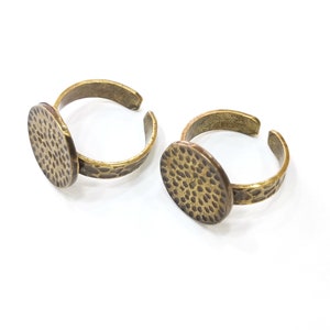 Antique Bronze Ring Blank Setting Hammered Cabochon Base Ring Backs Mounting Adjustable Ring Base Bezel (16mm) Antique Bronze Plated G19301