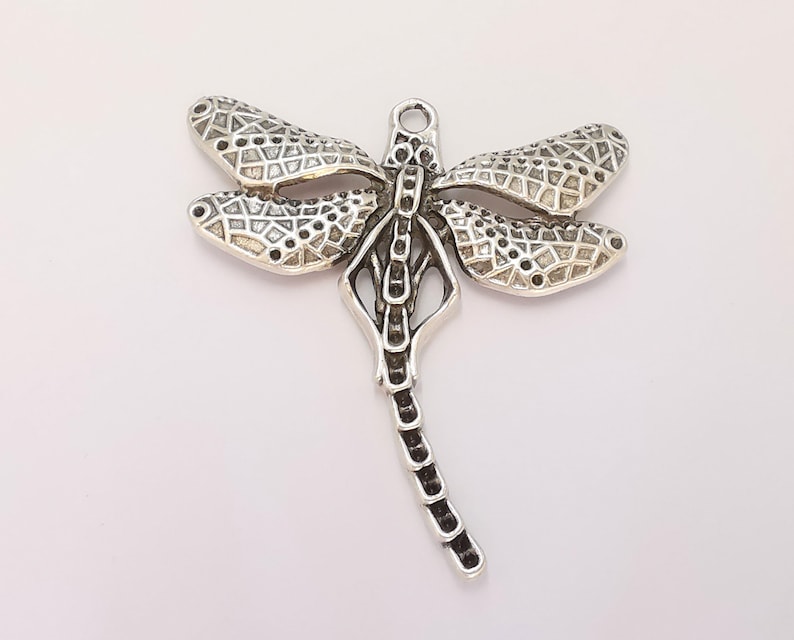 G22734 Silver Dragonfly Pendant Antique Silver Plated Pendant 54x49mm