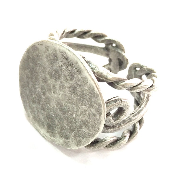 Verstelbare ring, blanco, (22 mm blanco) antiek verzilverd messing G3683