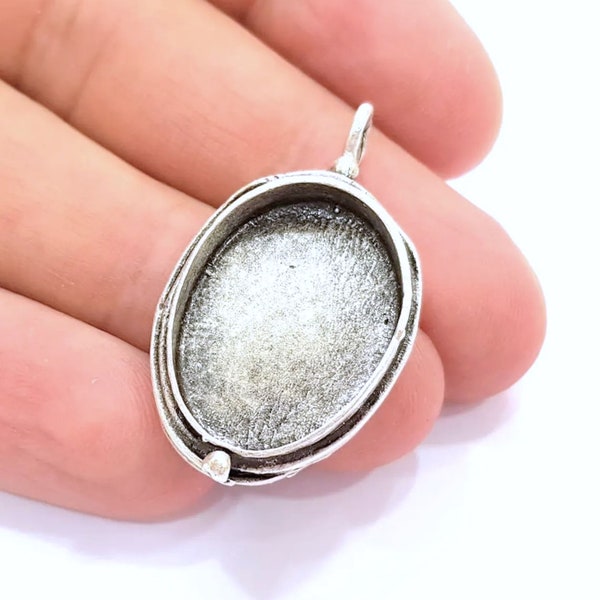 Silver Pendant Blank Bezel Base Setting Necklace Blank Mountings Antique Silver Plated Brass (25x18 mm blank) G12641