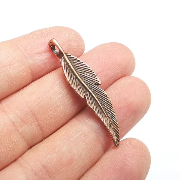 Feather Charms, Antique Copper Plated Charms (41x10mm) G29543