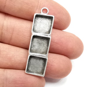 Square Pendant Blank Resin Bezel Mosaic Mountings Cabochon Setting Antique Silver Plated Brass (43x12mm)(10mm Bezels )  G27512