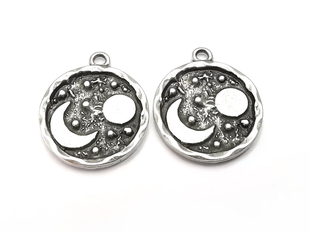 The Slippery Pearl Celestial Pendant Set – 6 Antiqued Silver & Gold Mix Moon And Star Charms