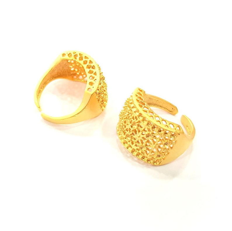 Gold Plated Brass G10224 Gold Ring Blank Ring Settings Ring Bezel Base Cabochon Mountings Adjustable 2mm blank