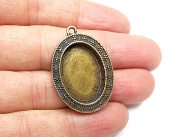 Flower Oval Pendant Blanks, Resin Bezel Bases, Mosaic Mountings, Dry flower Frame, Polymer Clay base, Antique Bronze Plated (25x18mm) G33193