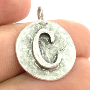 Initials  C Charm , Antique Silver  Plated Brass G4872