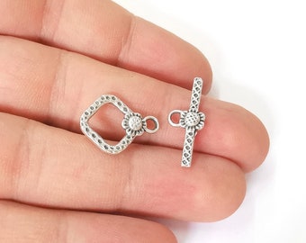 Flower silver toggle clasps 4 sets Antique silver plated toggle clasp Findings 20x15mm+24x9mm  G23565