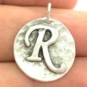 Initials  R Charm , Antique Silver  Plated Brass G4881