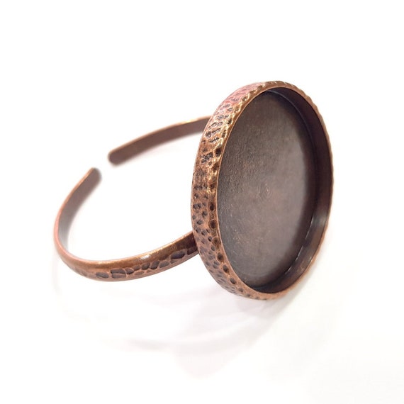 20mm G15996 Bracelet Blank Cuff Bezel Resin Bangle inlay Blank Glass Cabochon Base Bezel Hammered Adjustable Antique Bronze Bracelet
