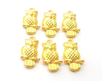 6 Owl Charm Gold Charms Gold Plated Metal (21x11mm)  G14088