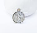 Bee Charms, Double Sided Pendant, Reversible Earring Charm, Boho Bracelet Charms, Nature Insect Charm, Antique Silver Plated 17x13mm G37207