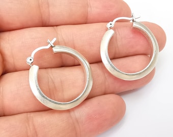 Silberne Creolen, Antikes Silber überzogener Hoop Ohrring, Zubehör (28 mm) G33813