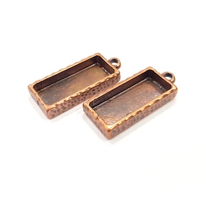 2 Copper Pendant Blank Resin Base Hammered Cabochon Blank Mosaic inlay Necklace Mountings Antique Copper Plated Metal(25x10mm blank)  G15949