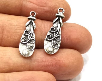 Silver Charms Antique Silver Plated Charms Double sided (25x8mm)  G16494