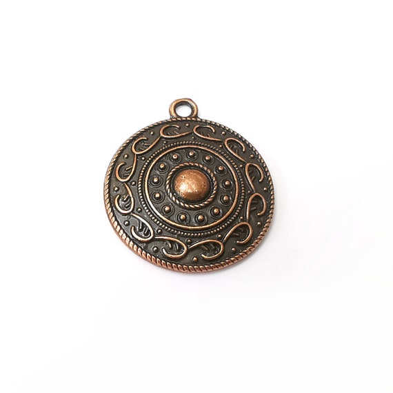 Antique Copper Round Charms, Antique Copper Plated (36x32mm