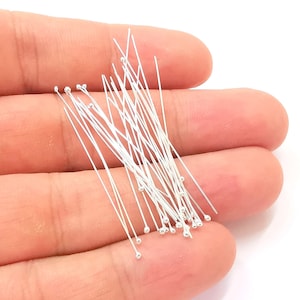 10 Sterling Silver Long Ball Head Pin, 1.5&#39;&#39;, 25ga Extra thin pins (40mm) (0.4mm - 25 Gauge) 925 Solid Silver Headpin Findings G30126
