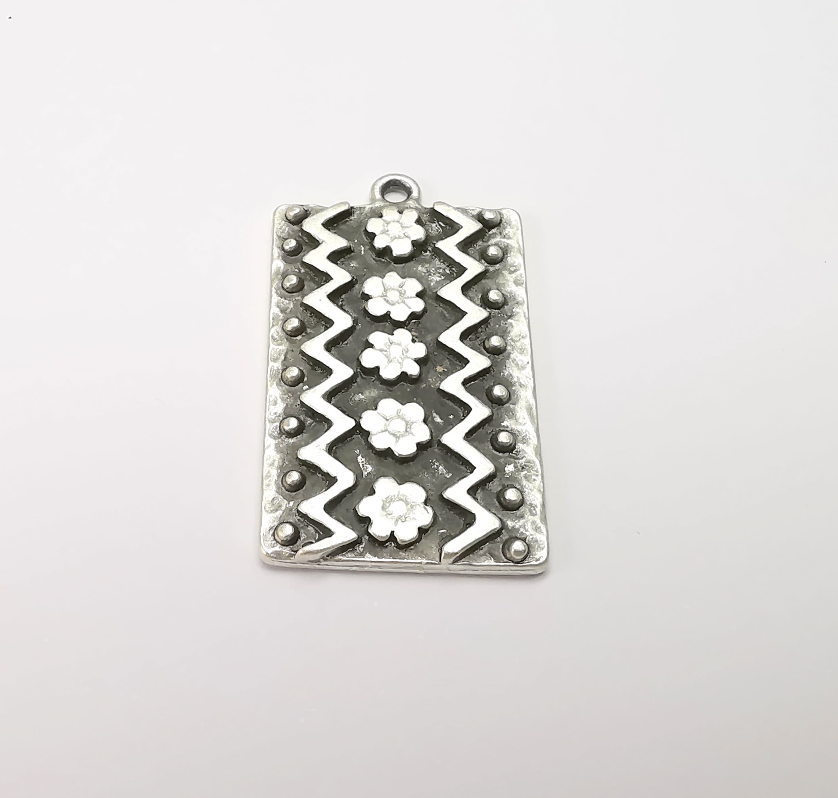 Flower Motif Charms, Antique Silver Plated (35x20mm) G29159 - Etsy