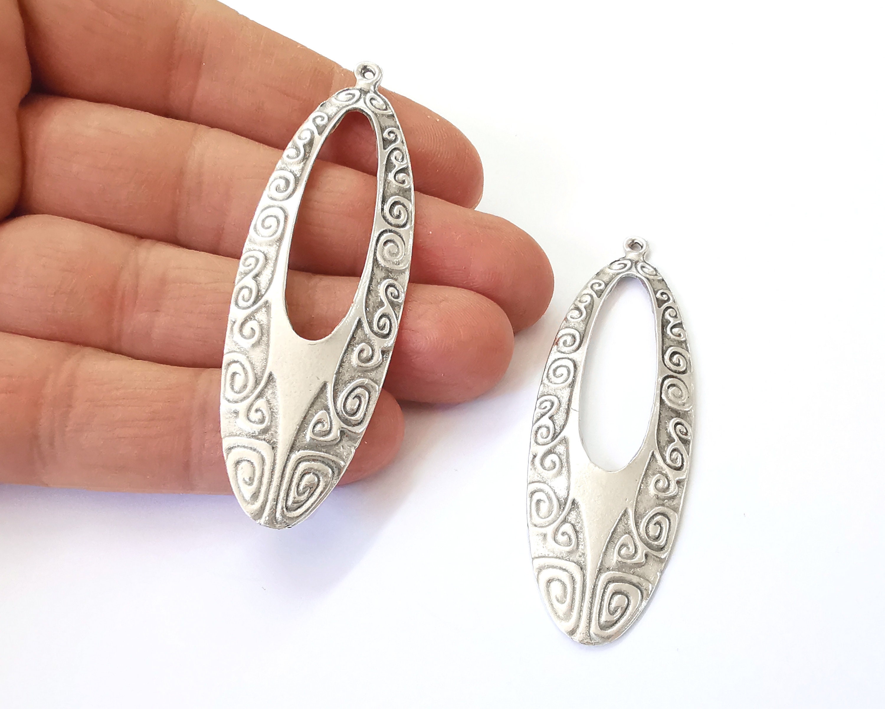 Swirl Oval Charms Antique Silver Plated Charms (73x23mm) G24938