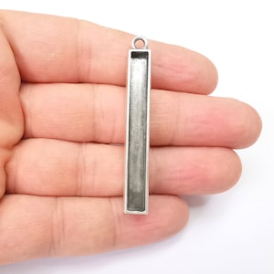 Long Rectangle Blank, Resin Kit, Charm Frame, Pendant Bezel, Earring Base, Cabochon inlay Mountings, Antique Silver Plated 49x5mm G35643