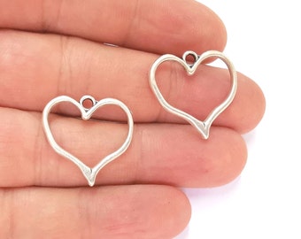 Heart Charm Antique Silver Plated Charms ( 23x23mm) G23190