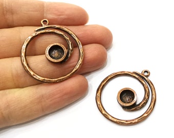 2 Spiral Bezel Charm Copper Blank Antique Copper Charm (37mm) G17675