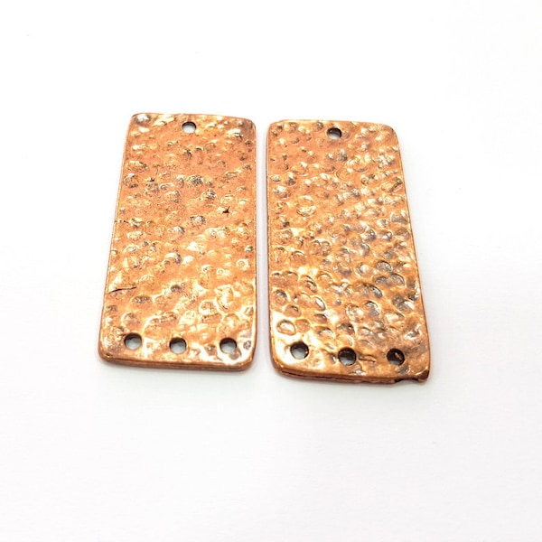 2 Hammered Rectangle Connector Charm Antique Copper Connector Charm Antique Copper Plated Metal (39x18mm) G14986